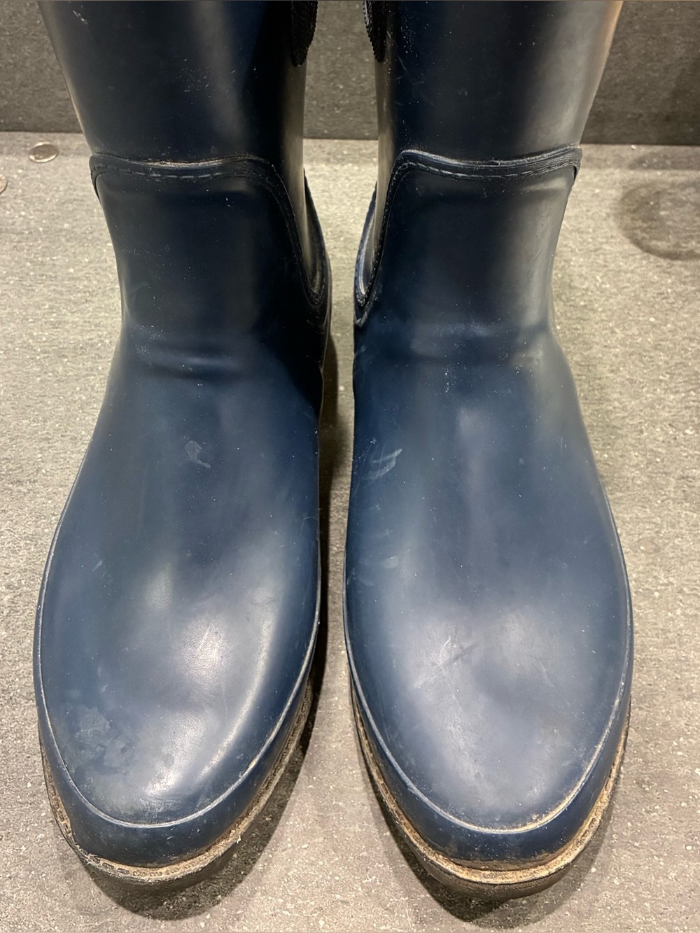 LL BEAN 11 inches high size 11 Navy blue Wellies boots calf excellent condition